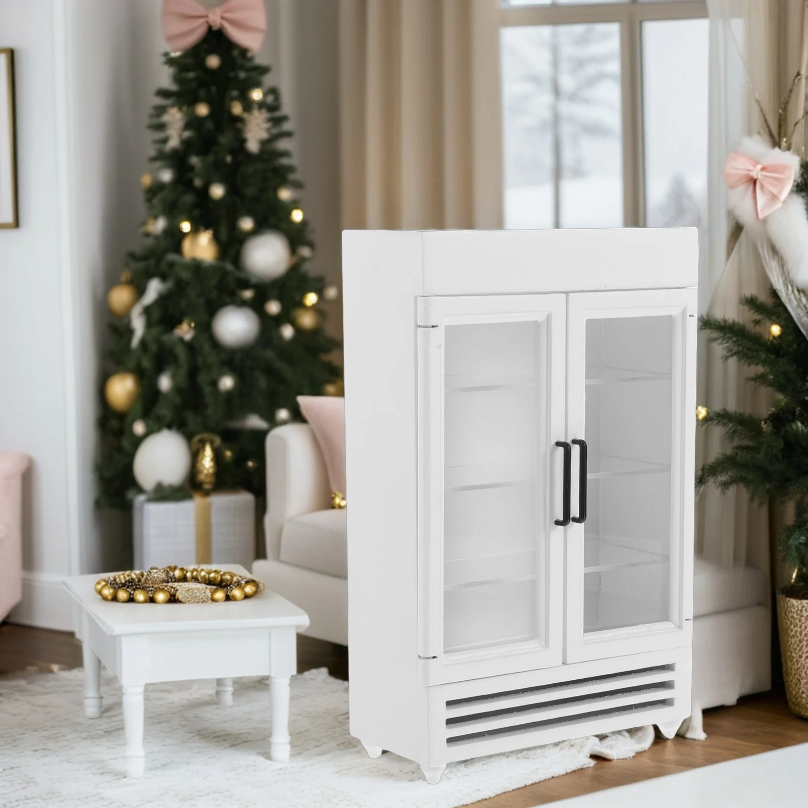 Poppenhuis miniatuur houten koelkast 1:12 schaal realistische minikoelkast voor poppenhuis keukenmeubilair ambachtelijke fotografie