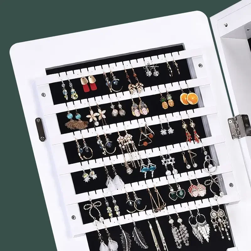 2024 New LED Light Jewelry Cabinet Armoire Standing Mirror Makeup Lockable Large Storage Organizer W/Drawers Mirror Cabinets