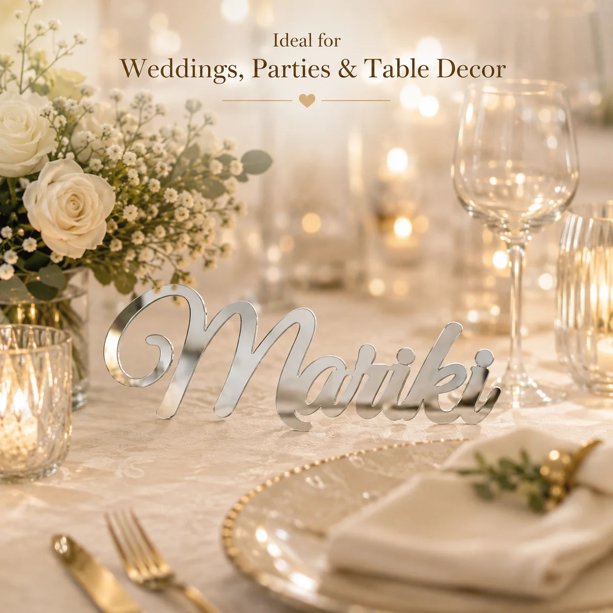 Custom Acrylic Name Sign, Mirrored Initial Table Place Card for Wedding, Party, Engagement, Birthday & Christmas Decor
