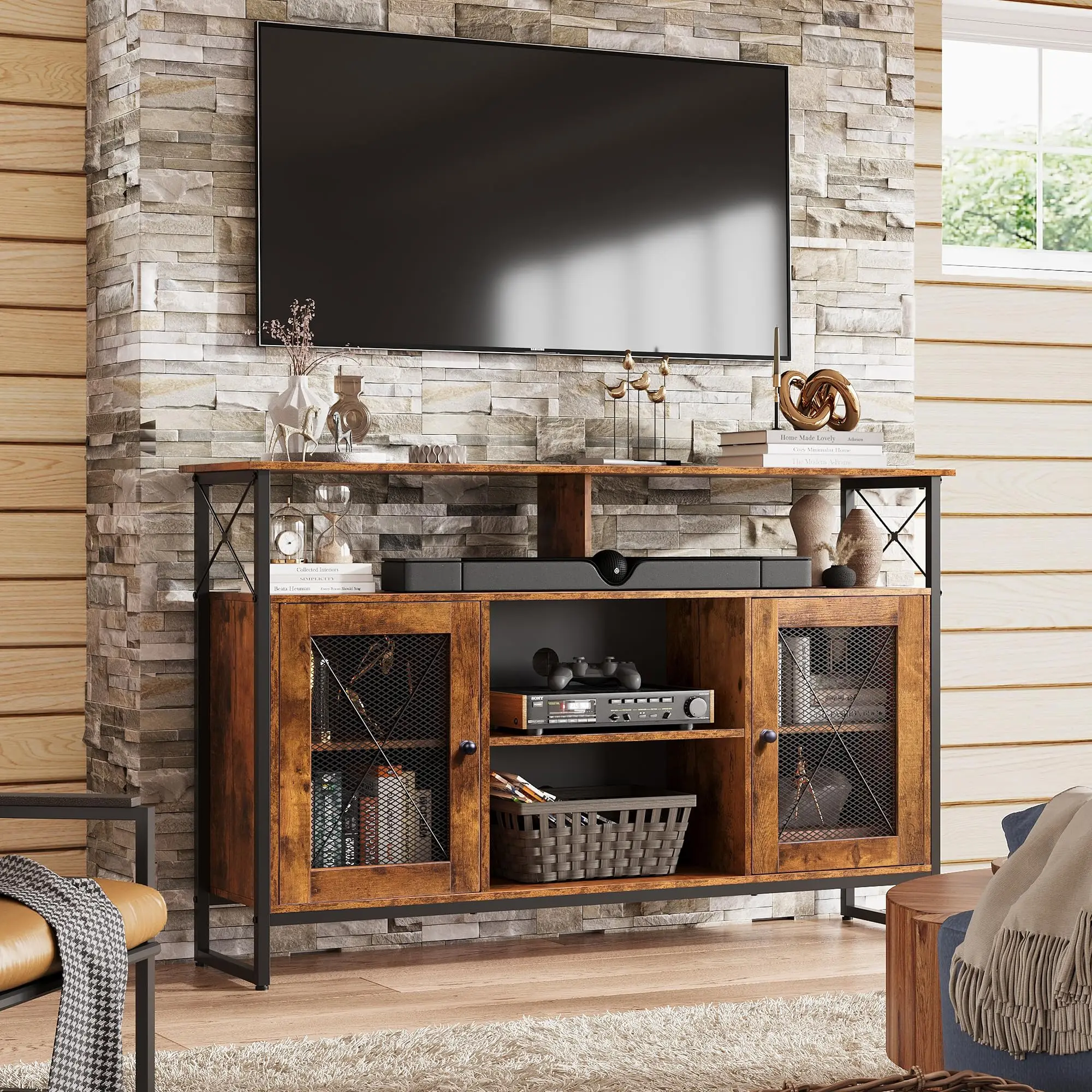 TV Stand Industrial Rustic Entertainment Center Wood TV Console Media