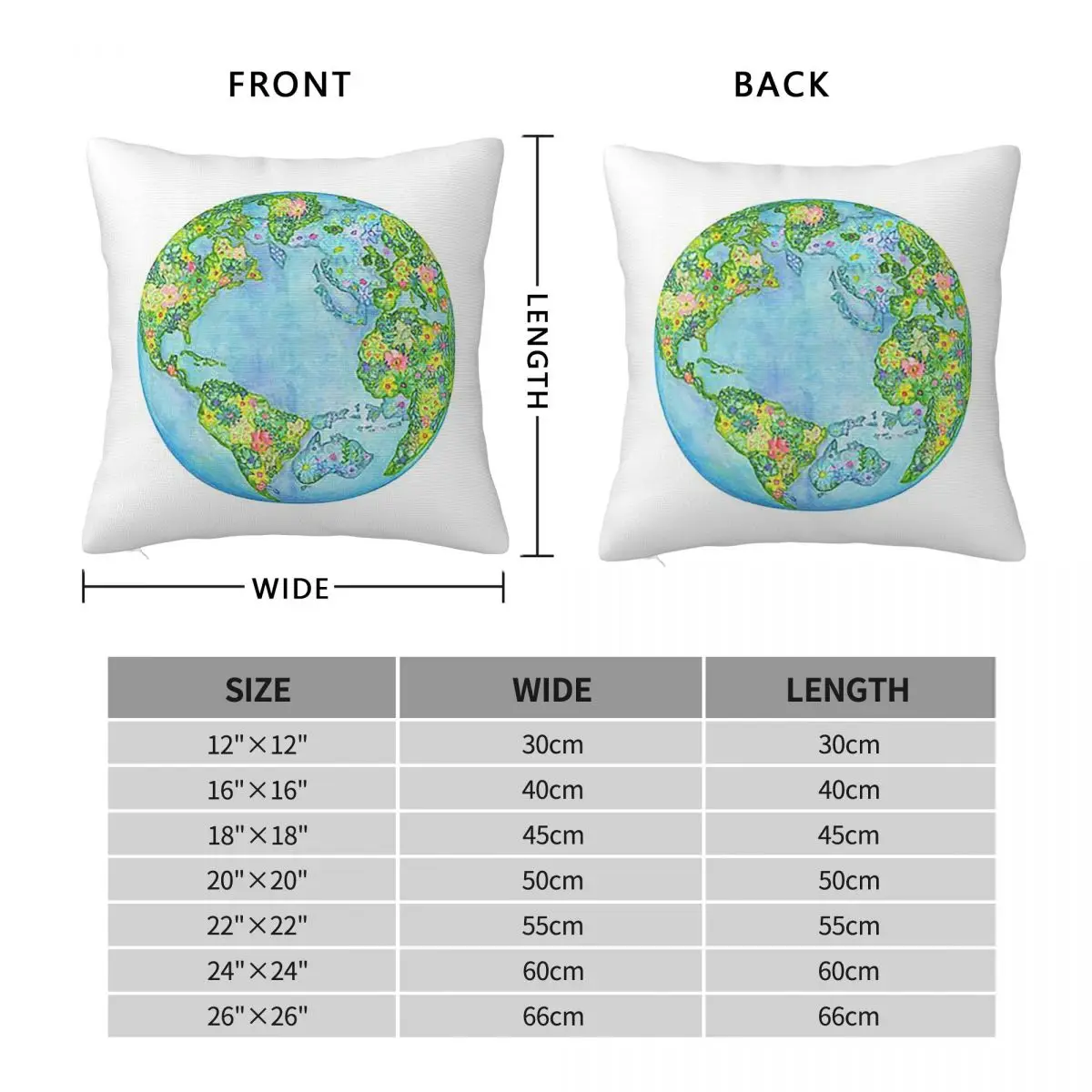 Floral Earth Square Pillowcase Pillow Cover Polyester Cushion Decor Comfort Throw Pillow for Home Car