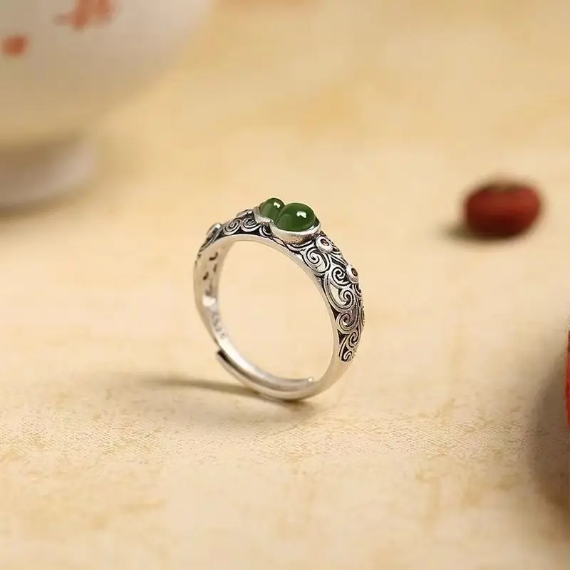 Adjustable Vintage Oriental Cloud Gourd Open Ring for Women Unique Ancient Chinese Ethnic Style Stackable Boho Chic Fine Jewelry