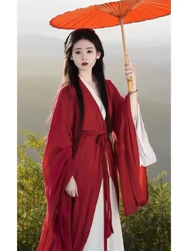 Vestido Hanfu rojo y blanco para mujer, traje chino antiguo para carnaval y Halloween, conjunto de 2 piezas de talla grande