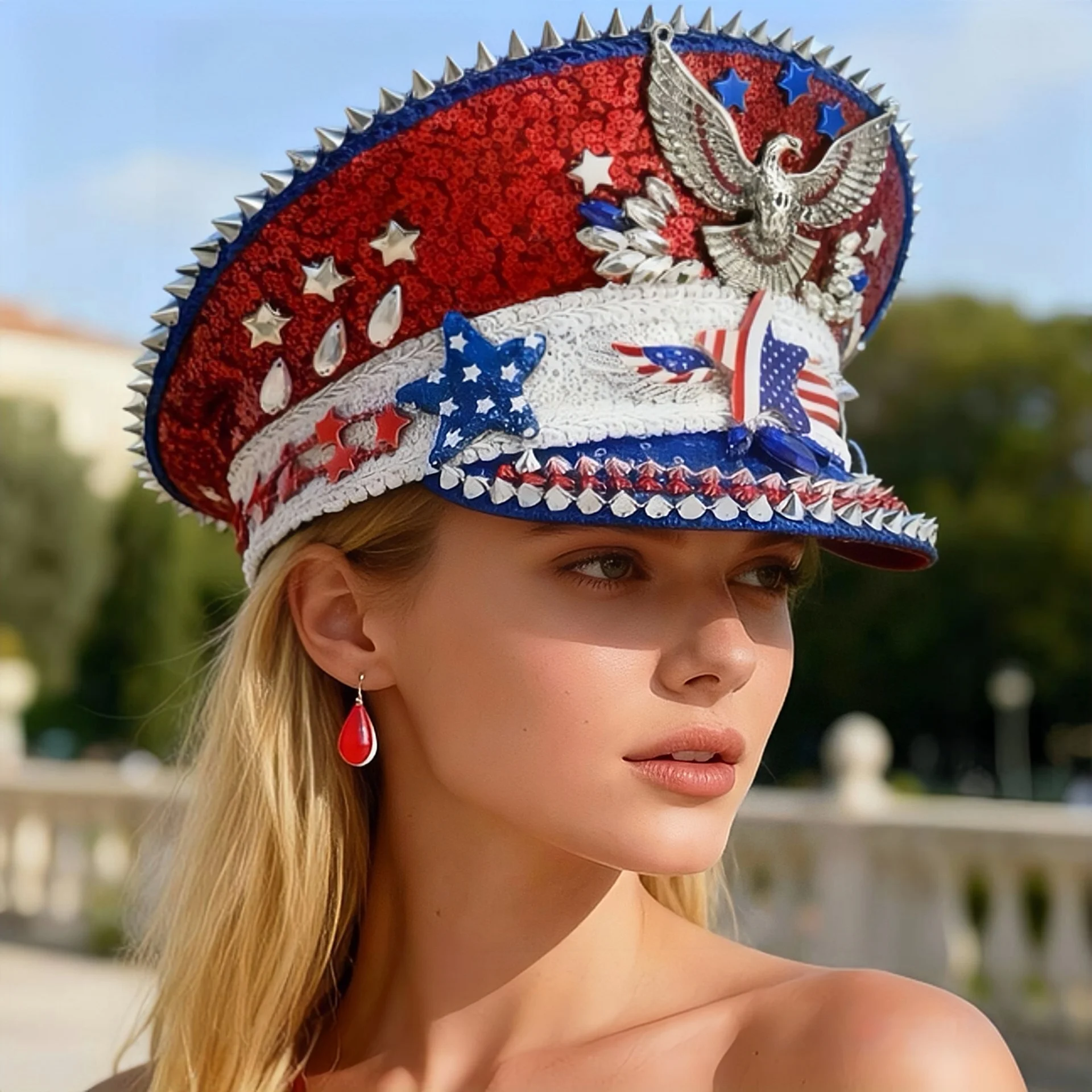 

HongLuan День независимости стимпанк капитанская шляпа со стразами для женского фестиваля Burning Man, военные аксессуары и военная кепка