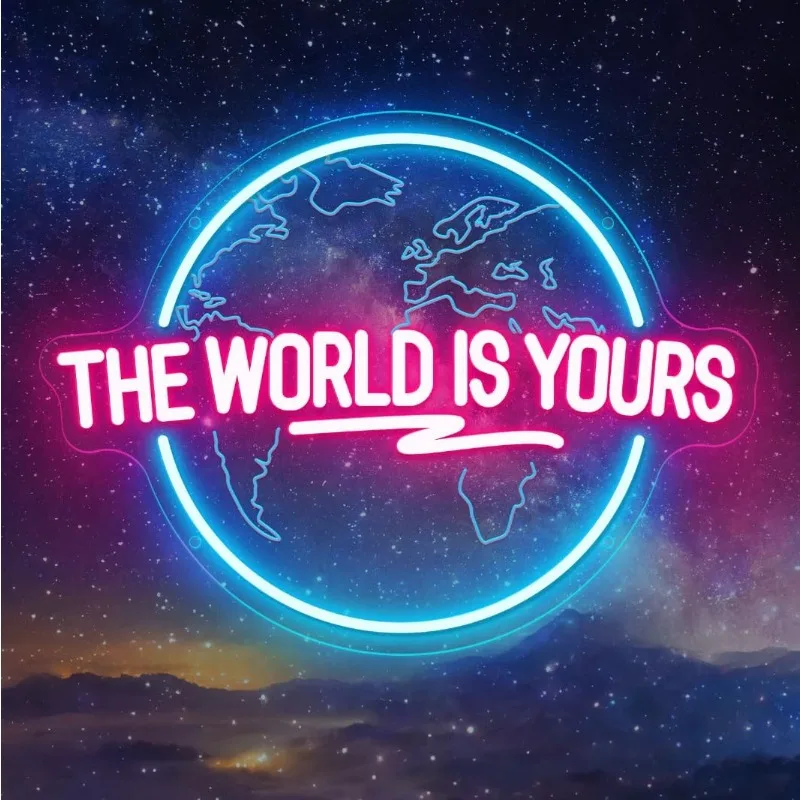 The World Is Yours Carved Planet The World Is LED Neon Light Lamp for Wall Decor Light Up Signs Game Room Bedroom Birthday Gift
