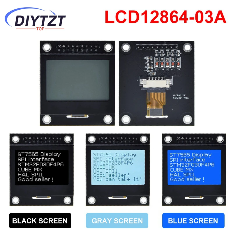 

DIYTZT Lcd12864-03A 12864 модуль ЖК-экрана последовательный порт 12864 матричный SPI с железной рамкой 12864 модуль для Arduino