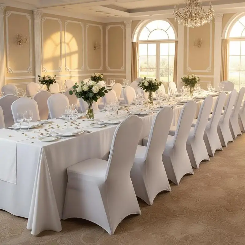 

Universal Fitted Elastic Seat Protectors 30PCS White For Wedding Banquet Party Stretch Washable Reusable Polyester Fabric Cha