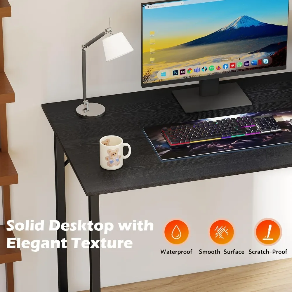 Escritorio de computadora de estilo simple y moderno para juegos de escritura de estudio de oficina en casa, escritorio negro resistente y espacioso de 47 pulgadas