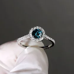 Classic Female Rings SIlver Color Palace Style Round Blue Zircon Finger Rings For Women Promise Love Wedding Band Jewelry