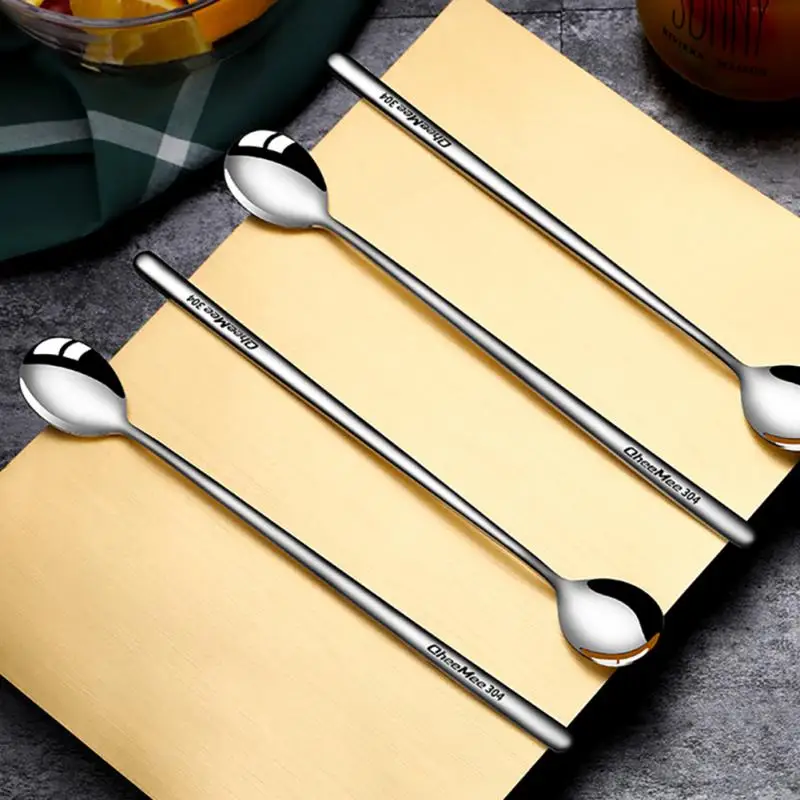 304 Stainless Steel Long Handle Mixing Spoon Small Table Spoon Coffee Spoon Creative Dessert Honey Spoon Kitchen Accessories