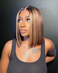Bob Wig 13x4 Straight Remy Hair Ombre 4/27 Highlight Wigs Human HairTransparent Lace Front Human Hair Wig For Black Women