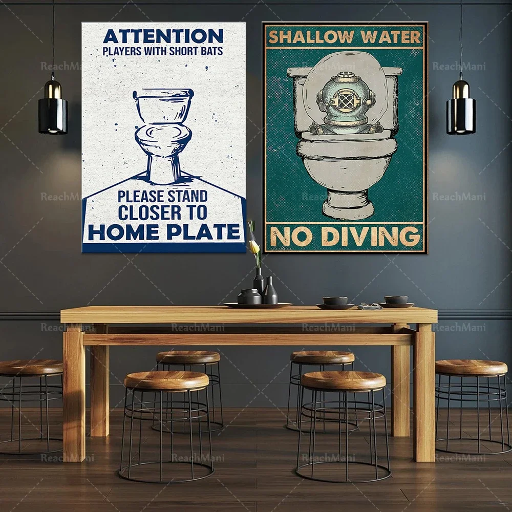 Shallow water prohibited diving posters, interesting shallow water art prints, swimming injury wall art, bathroom decoration, ba