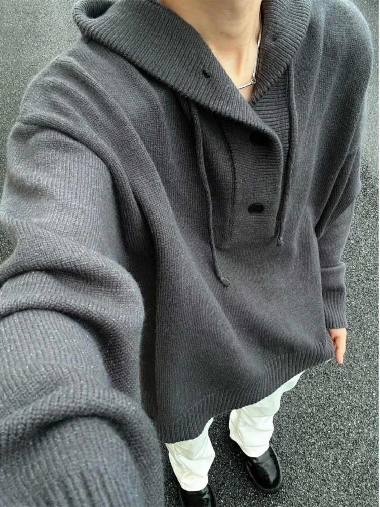 

Lazy Sle Men's Hoodie Knitted Sweater Loose Fit Overhead Casual Winter Faion Soft Comfortable Mid-Thi Soft Cotton