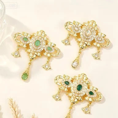 Ethnic Arabic Crystal Tassel Brooch Gold Plated Morocco Hijab Pin Women Party Wedding Lapel Badge Jewelry Gift