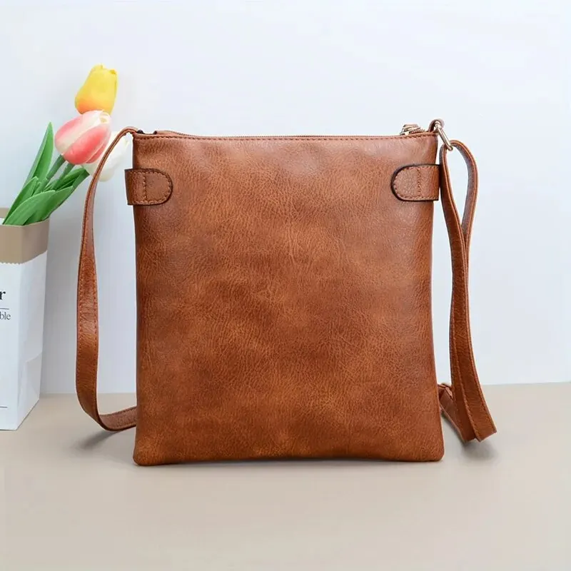 Vintage jednokolorowe torby Crossbody dla kobiet, teksturowana torba na ramię ze skóry Pu, damskie torebki i portmonetki — zdjęcie 4