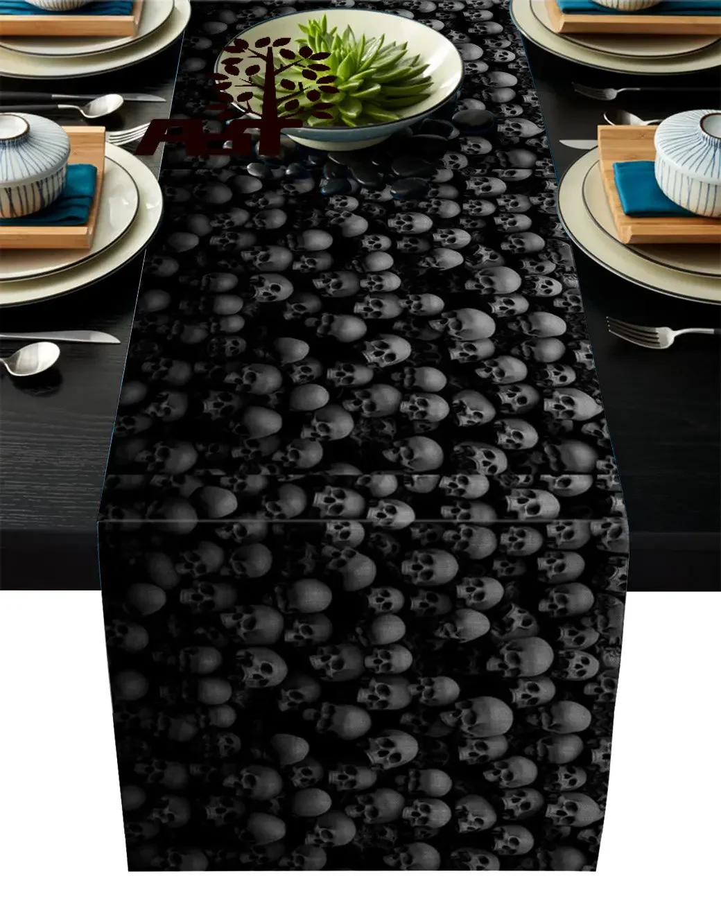 Halloween Table Runner Black Skull Kitchen Table Runners for Dinner Holiday Party Wedding Events Decor