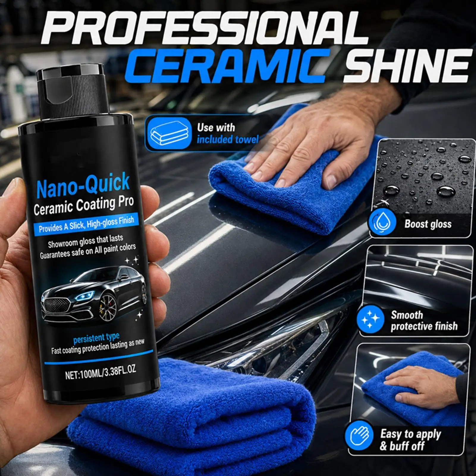 Nano Quick Ceramic Coating 100ml High Gloss Dust-Proof Automotive Nano Quick Coat Restores for Automotive Truck Sedan SUV