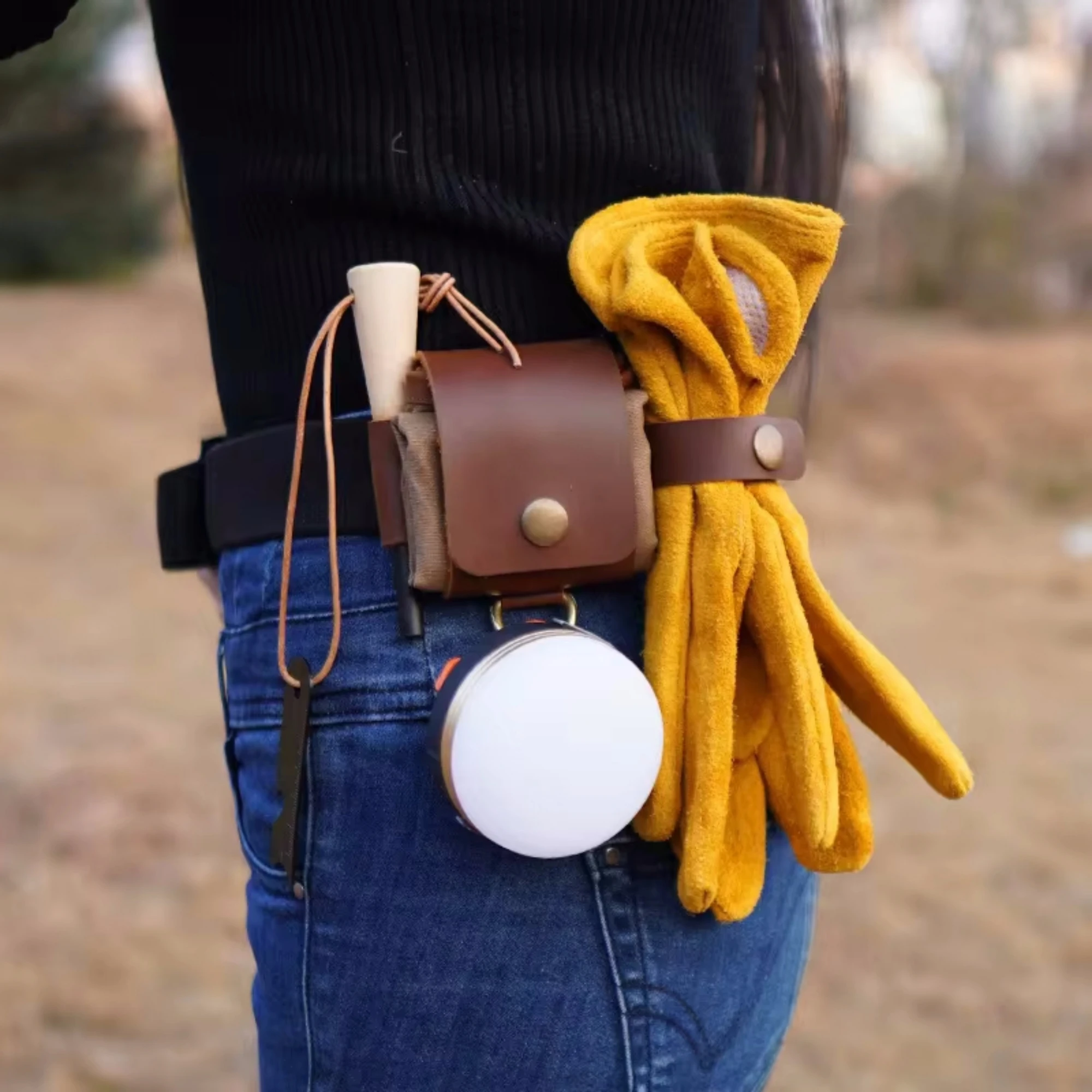 Outdoor Nahrungssuche Tasche Tasche Leder Bushcraft Tasche Gemüse Ernte Garten Obst Pflücken Taille Werkzeuge Lagerung Hängen Beutel Camping – Detail 9