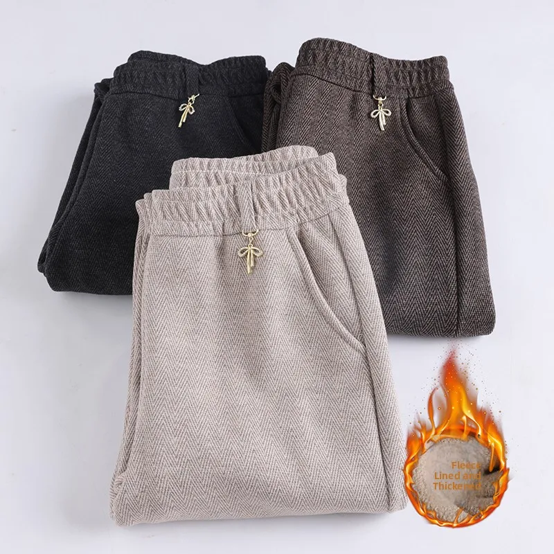 

Модные утепленные женские брюки на флисовой подкладке для осени и зимы, очень теплые, с эластичной талией, длинные, для женщин среднего возраста.