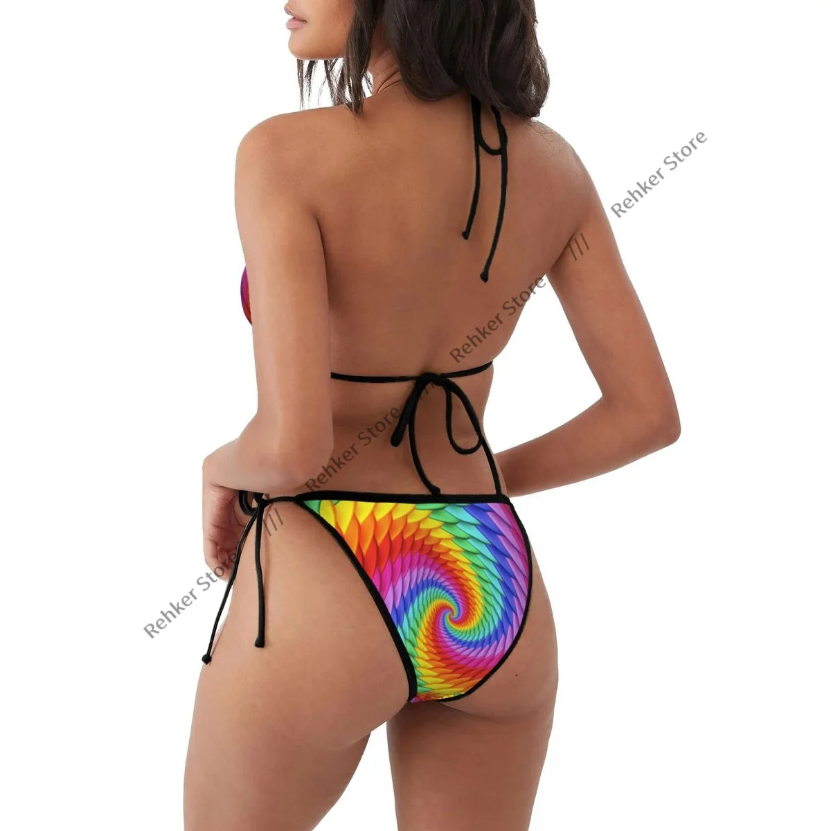 Bikini Sexy para mujer, traje de baño de dos piezas, traje de baño psicodélico con fondo en espiral de arcoíris, ropa de playa