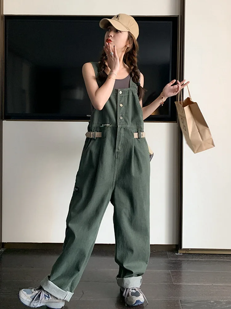 

American Retro Salt Series Denim Overalls Women's Summer New Style Street Fashion Youthful High Waist Wide Leg Jumpsuit