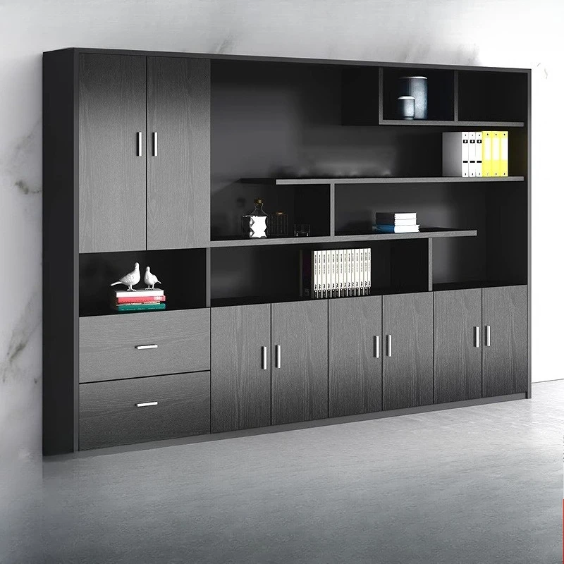 Black Atmosphere 3.2 Meters Business Office File Cabinet Locker Bookcase Hollow Partition Cabinet Wooden Data Rack