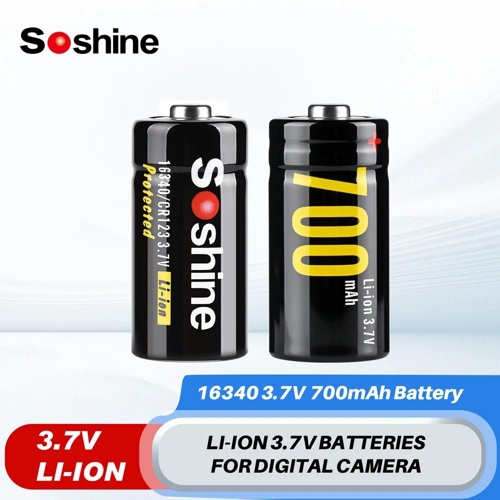 Soshine 16340 700mAh 3,7V Li-Ionen-Akku mit Schutzschaltung CR123A Lithium-Batterie für LED-Taschenlampe Stirnlampe Kamera