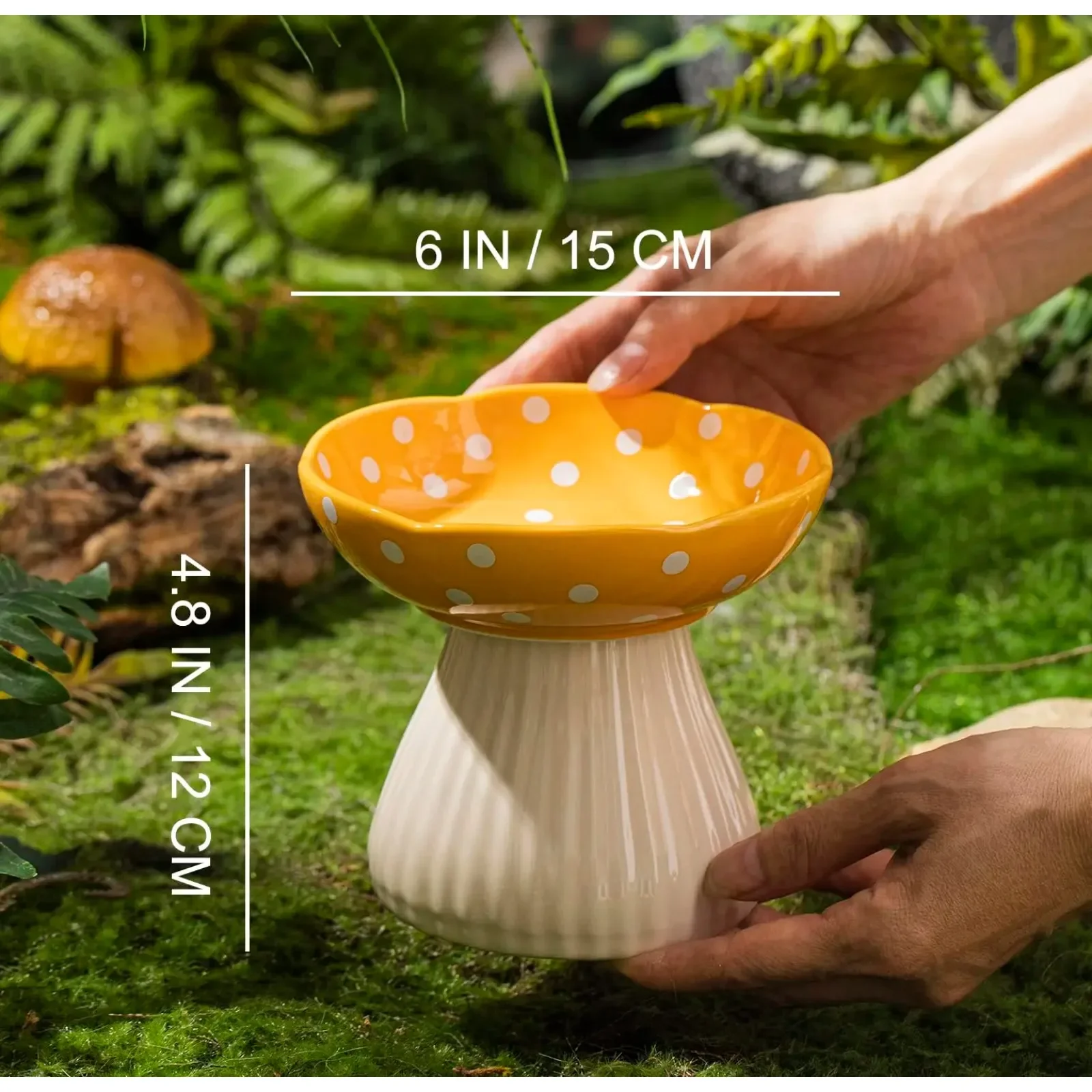 Mushroom Shaped Cat Bowl Cute Polka Dot Safe Ceramic Elevated Cat Bowl for Cats and Dogs Drinking Water Bowl Cat Feeder