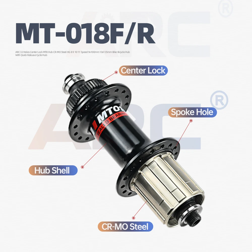 ARC Mountain Bike Hub MT018 32 Holes Disc Card Brake MTB Bicycle Hub 6 Bearing Center Lock CR-MO Steel HG 8/9/10/11/12 Speed