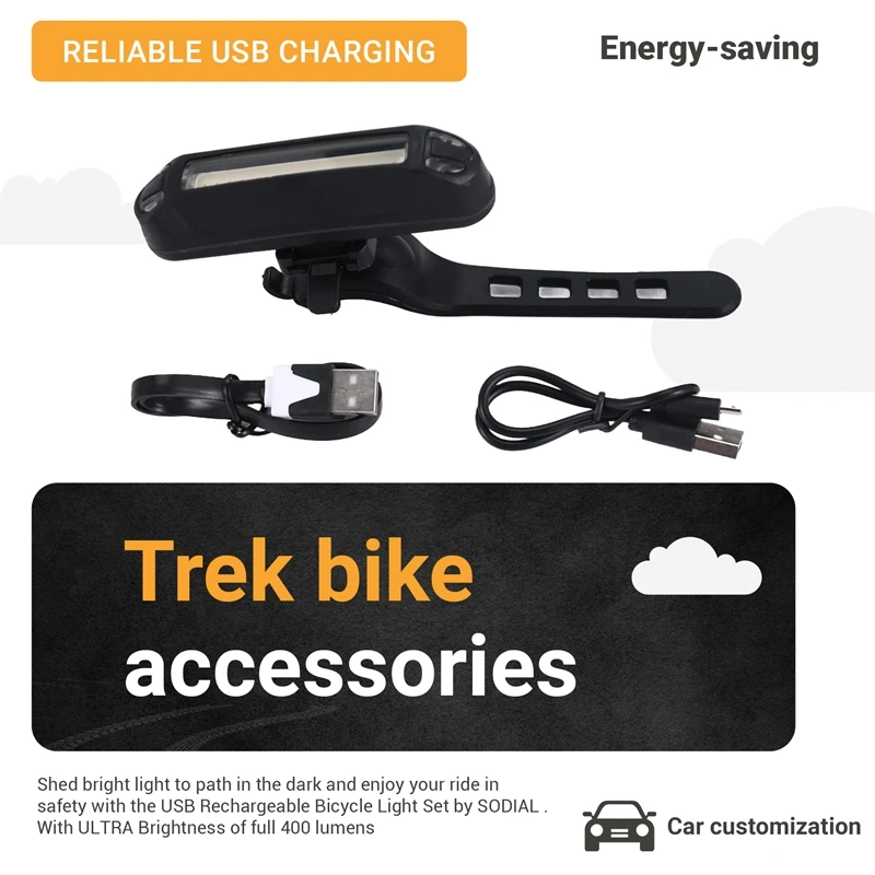 A28F-Bike Lights Bicycle Lights Front And Back USB Rechargeable Bike Light Set Super Bright Front And Rear Flashlight LED Headli
