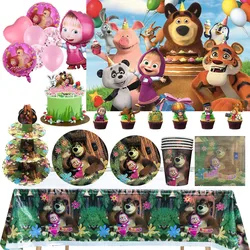 M & asha e Bear Girl tema decorazione per feste di compleanno per bambini stoviglie usa e getta piatto palloncino sfondo forniture per Baby Shower