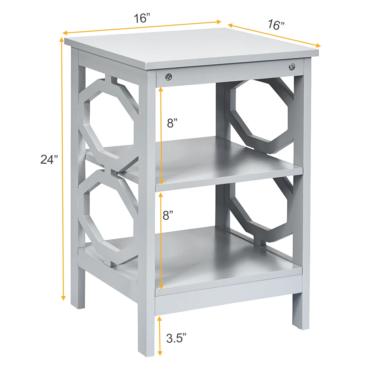 3-tier Nightstand Sofa Side End Accent Table Storage Display Shelf Grey