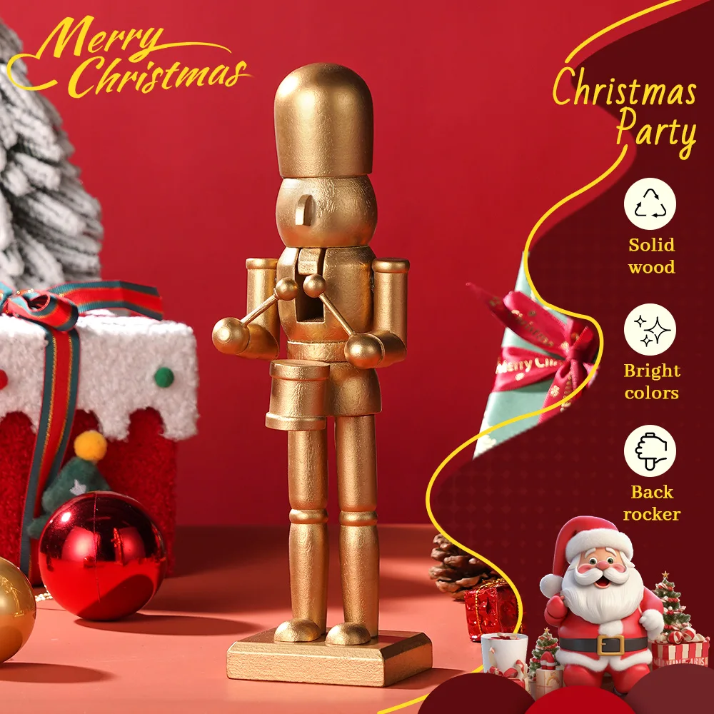 Weihnachts-Nussknacker aus Holz, goldener König, Schlagzeuger, Soldat, kreatives Kunsthandwerk, Weihnachtsgeschenk, Tischdekoration, Vintage-Figuren, Ornament, Heimdekoration – Detail 1