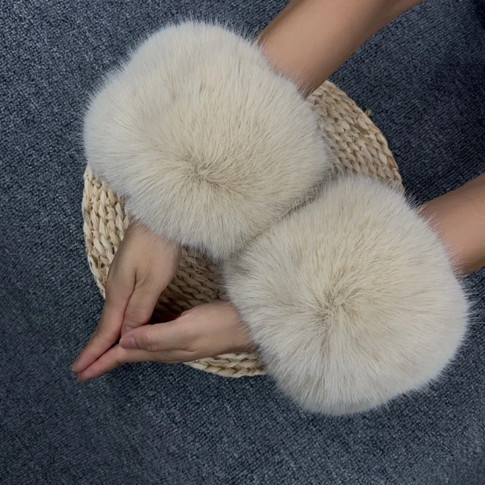 1 Pair Trendy Fluffy Faux Fox Fur Cuffs Soft Detachable Sleeve Wrist Warmers Removable Windproof Arm Warmers Women