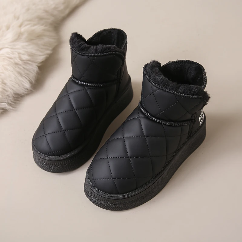 Womens Winter Boots Ladies Flat Snow Shoes 2024 Warm Plush Fur Comfortable Soft Durable Female Winter Black Sneaker Shoes