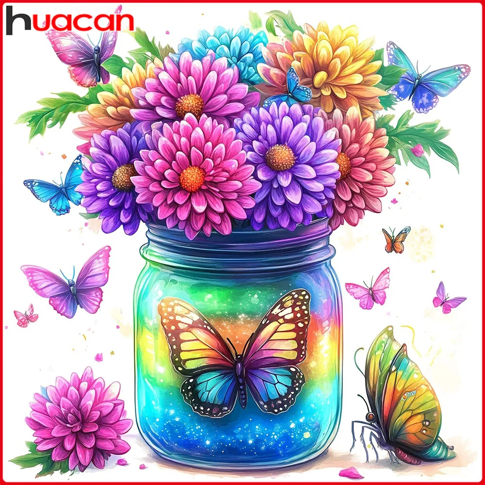 

Huacan Full Square Round 5D Diamond Painting Flower Vase Butterfly Diamond Mosaic Complete Kit Wall Decor