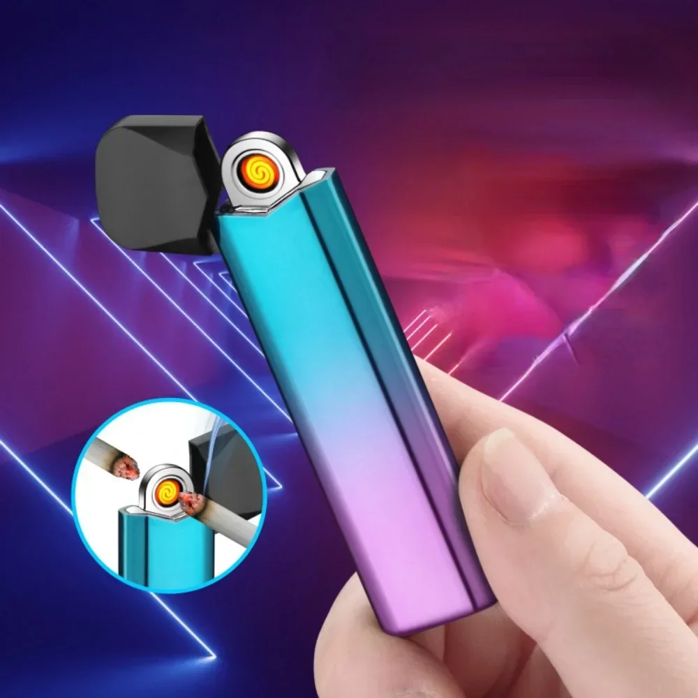 Multi-color Double Sided Tungsten Wire Electronic Lighter Type-C Charging Mini Portable Windproof Plasma Lighter Smoking Gadgets