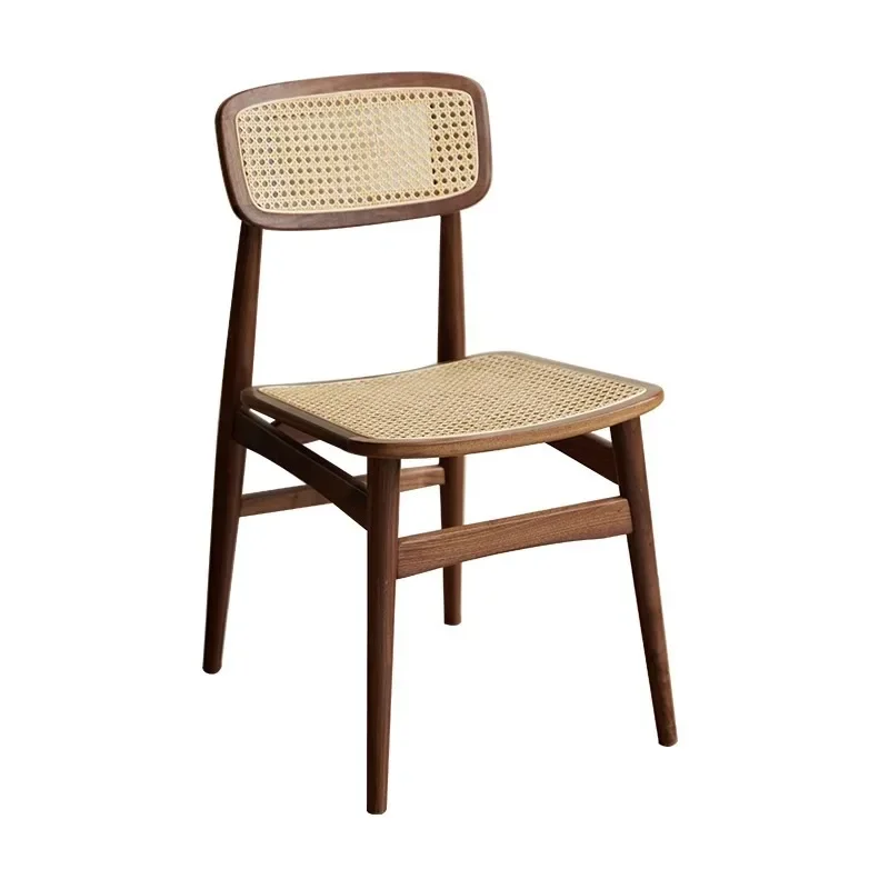 

Rattan solid wood dining chair, wabi wind dining table stool, high-end homestay hotel backrest chair