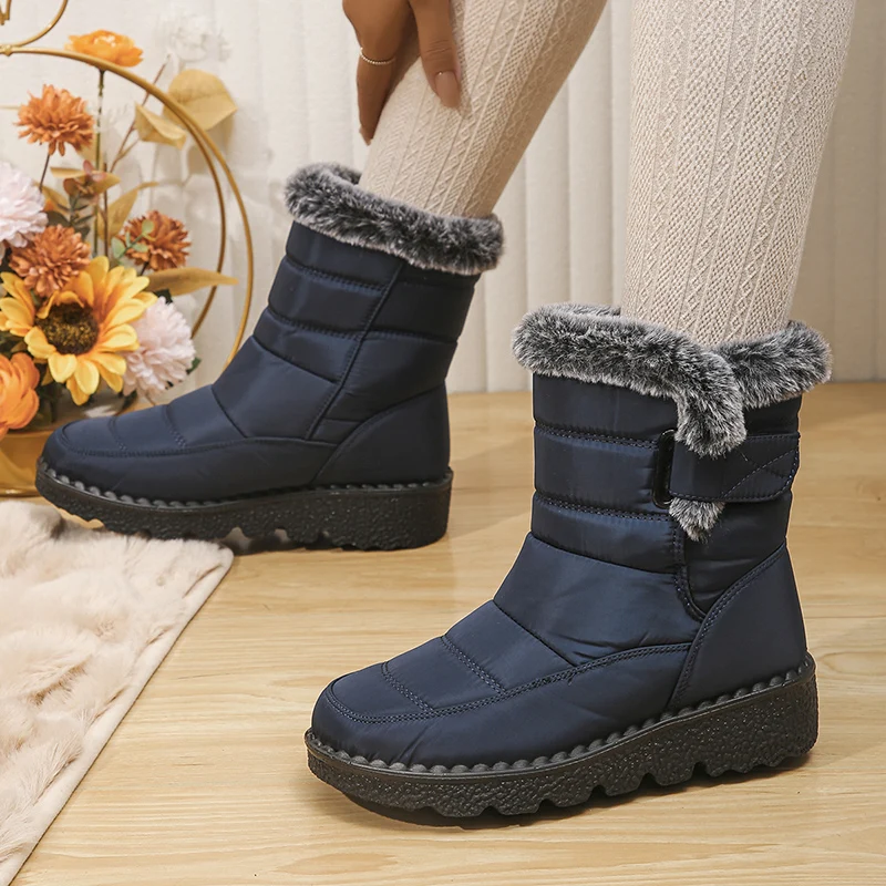 2024 stivali da neve impermeabili per donna scarpe invernali stivaletti in peluche in pelliccia sintetica donna Plus Size Botas in cotone caldo