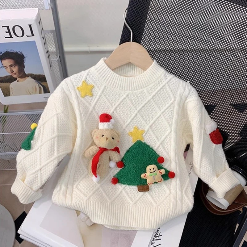 Girl\'s Christmas Sweater Children Kids Baby Infants Kids Autumn Winter Woolen Top Thick Warm Knit Sweater