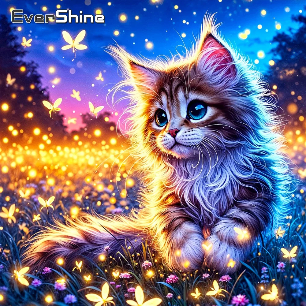Evershine Diamant-Stickerei Katze Vollquadratische Diamantmalerei Tier DIY Bild Strass Mosaik Handgemachtes Hobby