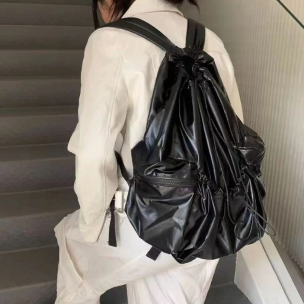 Casual Preppy Style Student Large Capacity Backpacks Solid All-match Korea Minority Luxury Shoulder Bag Drawstring Lace Up Bags