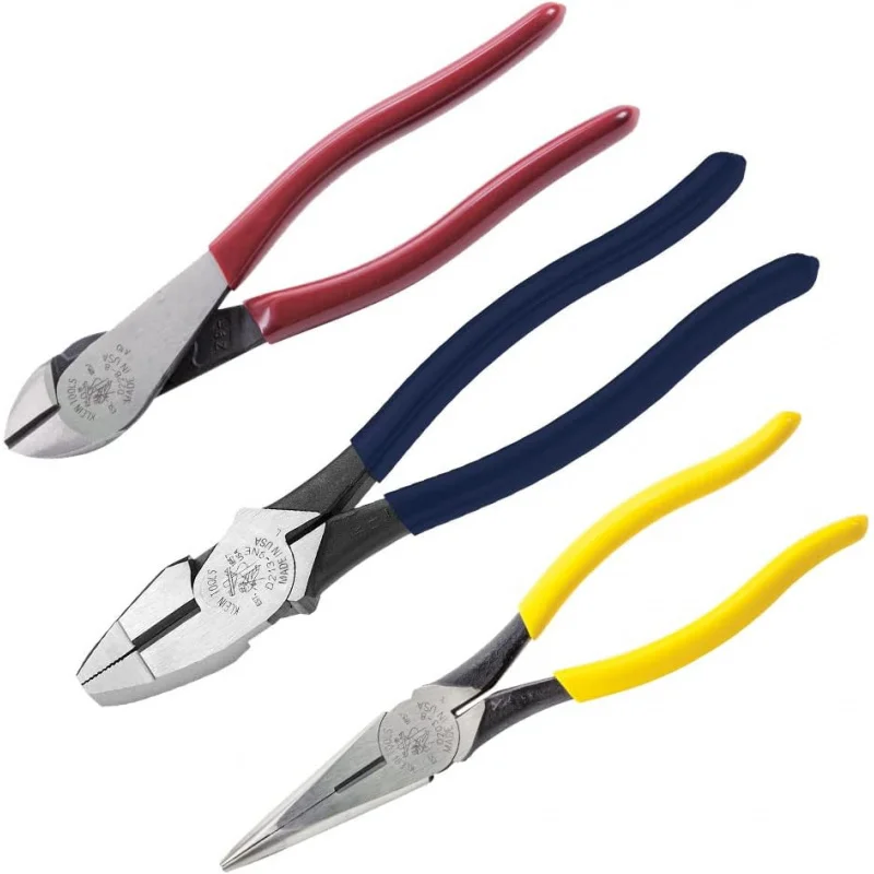 

Plier Set, Lineman's Pliers, Diagonal Cutters, and Needle Nose Pliers, Induction Hardened Knives, 3-Piece