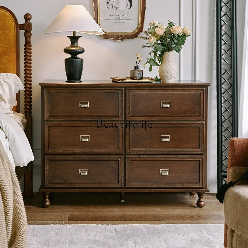 

French retro solid wood six-bucket storage cabinet against the wall drawer locker
