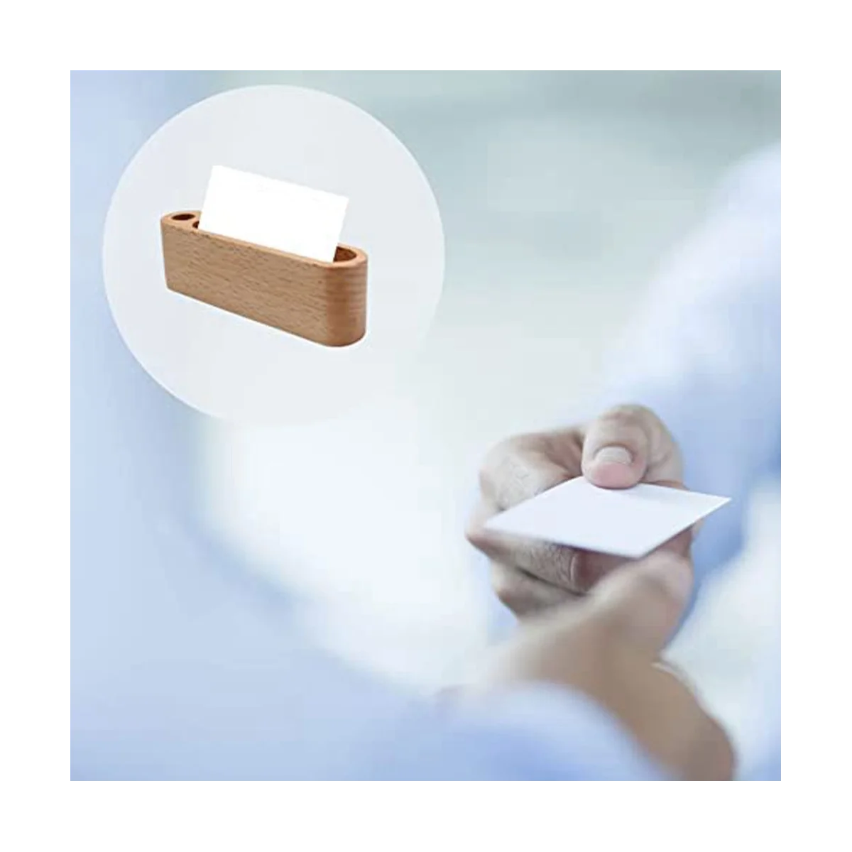 Solid Wood Business Card Holder Desk Storage Beech Walnut Wood Business Card Holder with Pen Holder