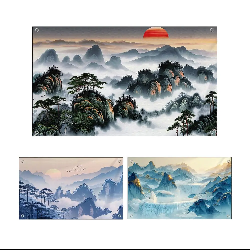Chinese Ink Landscape Art Flags Custom Wall Hanging Background Art Banner For Bedroom Home Living Room Outdoor Decor