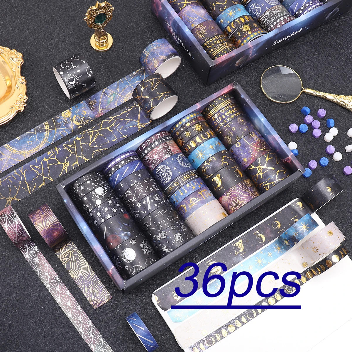 

36 Rolls Starry Sky Foil Washi Tape Constellation Pattern Decorative Tape For DIY Scrapbooking Student Stationery Supplies