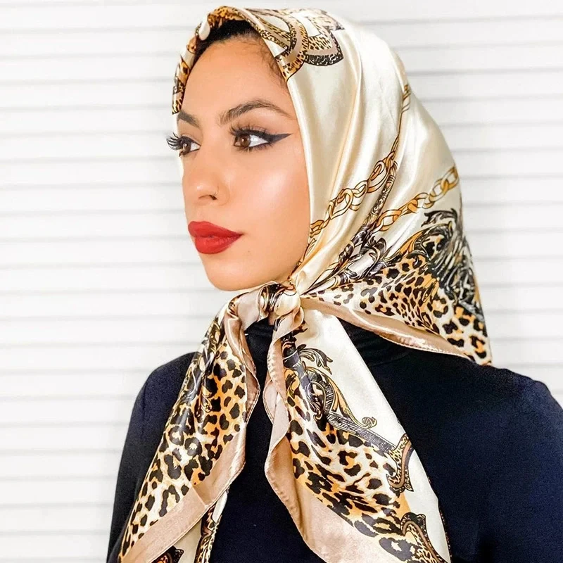 2024 New Fashion Silk Square Scarf For Women 90*90cm Neck Hair Tie Band Bag Warp Soft Neckerchief Hijab Headscarf Female Foulard