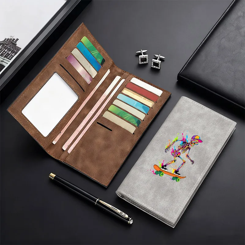 

Мужской длинный кошелек с ярким принтом скелета и скейтборда, большой вместимости, с отделениями для карт, портативный дорожный кошелек, подарок на день рождения, годовщину, День святого Валентина