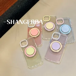 Fashion Transparent Candy Color Glossy With Holder Magnetic Wireless Charging Phone Cover Case for iPhone 16 15 14 13 12 Pro Max